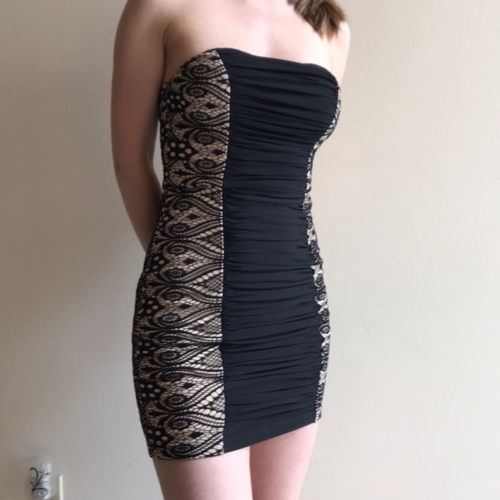 Black lace strapless dress